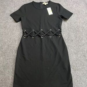 NWT MICHAEL Michael Kors Lace-Up Waist Sheath Dress M Black Corset Lacing 🔥🔥